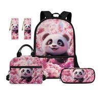 TOADDMOS 5 zaini per bambini per la scuola con borsa per il pranzo astuccio 2 segnalibri per bambini adolescenti scuola elementare media, Panda Cherry Blossom, moderno