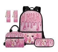 TOADDMOS 5 zaini per bambini per la scuola con borsa per il pranzo astuccio 2 segnalibri per bambini adolescenti scuola elementare media, Gelato Axolotl, moderno