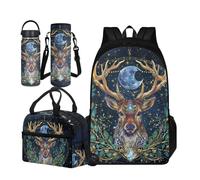 TOADDMOS Back to School Regali per Ragazze Ragazzi Borsa da Scuola 4 Pz Bookbag con Pranzo Portatile Bottiglia D'acqua Manica Bottiglia D'acqua In Acciaio, Renna lunare, S, Set di zaini per la scuola