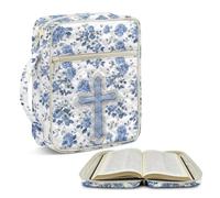 TOADDMOS Borsa per la Bibbia con croce da donna, motivo floreale, con cerniera, custodia protettiva trapuntata per il trasporto della Bibbia, borsa da trasporto con manico trapuntato, accessori per lo