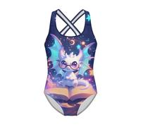 TOADDMOS Costume da bagno da bambina 5-14 ad asciugatura rapida, incrociato, costume da bagno intero da spiaggia con cinturino regolabile elegante, Libro del Drago, 7-8 Anni