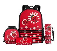 TOADDMOS Grande capacità personalizzato Back to School Set zaino bottiglia d'acqua borsa per ragazzi ragazze 1-6 ° grado bambini ritorno a scuola, Coccinelle margherite bianche, Zaini
