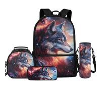 TOADDMOS Grande capacità personalizzato Back to School Set zaino bottiglia d'acqua borsa per ragazzi ragazze 1-6 ° grado bambini ritorno a scuola, Lupo dell'universo, Zaini