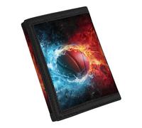 TOADDMOS Portafoglio in tela con stampa alla moda per adolescenti, bambini, ragazzi, ragazze, sottile RFID Trifold portafogli per viaggi scuola, Basket Fuoco Acqua, Taglia unica, Casual