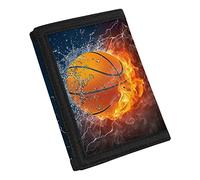 TOADDMOS Portafoglio in tela con stampa alla moda per adolescenti, bambini, ragazzi, ragazze, sottile RFID Trifold portafogli per viaggi scuola, Fuoco Acqua Basket, Taglia unica, Fuoco Acqua Basket
