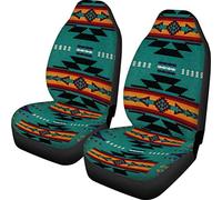TOADDMOS - Set completo di 2 coprisedili anteriori per auto, motivo vintage stile nativi americani navajo del sud-ovest degli USA, verde, morbidi, decorativi, protezione universale