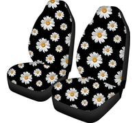 TOADDMOS - Set completo di 2 coprisedili anteriori per auto, universali, decorativi, motivo floreale con margherite bianche, per auto, SUV, camion e berline