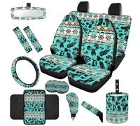 TOADDMOS Set di 14 coprisedili blu azteco per auto, copri pomello del cambio, copertura per freno a mano, specchietto retrovisore, sottobicchieri, per la maggior parte delle auto