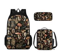 TOADDMOS Set di 3 pezzi zaino per bambini zaino a spalla zaino scuola con contenitore termico portapranzo astuccio, Fungo, Zaini