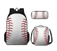 TOADDMOS Set di 3 pezzi zaino per bambini zaino a spalla zaino scuola con contenitore termico portapranzo astuccio, Baseball Bianco, Zaini