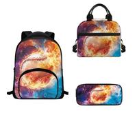 TOADDMOS Set di 3 zaini per la scuola per bambini e bambine, con borsa termica per il pranzo e portapenne, Pallone da baseball., Set di zaini per la scuola
