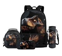 TOADDMOS Set di 4 zaini con borsa per il pranzo, astuccio, bottiglia d'acqua, borsa a tracolla per bambini, ragazzi, ragazze, studenti, ritorno a Schoolv, 3d, dinosauro, in, parete, Zaini