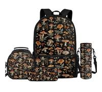 TOADDMOS Set di 4 zaini con borsa per il pranzo, astuccio, bottiglia d'acqua, borsa a tracolla per bambini, ragazzi, ragazze, studenti, ritorno a Schoolv, Fungo Felce, Zaini
