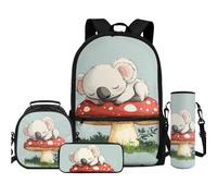 TOADDMOS Set di 4 zaini con borsa per il pranzo, astuccio, bottiglia d'acqua, borsa a tracolla per bambini, ragazzi, ragazze, studenti, ritorno a Schoolv, Fungo Koala carino, Zaini