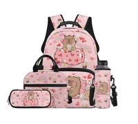 TOADDMOS Set di 4 zaini per bambini con borsa per il pranzo, borsa portapenne, portabottiglie e borsa per libri di grande capacità, per ragazzi e ragazze, Capibara Arcobaleno, moderno