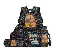 TOADDMOS Set di 4 zaini per bambini con borsa per il pranzo, borsa portapenne, portabottiglie e borsa per libri di grande capacità, per ragazzi e ragazze, Lettura Capibara, moderno
