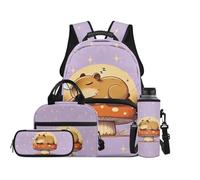 TOADDMOS Set di 4 zaini per bambini con borsa per il pranzo, borsa portapenne, portabottiglie e borsa per libri di grande capacità, per ragazzi e ragazze, Capibara Dormire, moderno