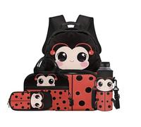 TOADDMOS Set di 4 zaini per bambini con borsa per il pranzo, borsa portapenne, portabottiglie e borsa per libri di grande capacità, per ragazzi e ragazze, Coccinella carina, moderno