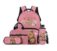 TOADDMOS Set di 4 zaini per bambini con borsa per il pranzo, borsa portapenne, portabottiglie e borsa per libri di grande capacità, per ragazzi e ragazze, Tè al latte Capibara, moderno