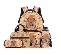 TOADDMOS Set di 4 zaini per bambini con borsa per il pranzo, borsa portapenne, portabottiglie e borsa per libri di grande capacità, per ragazzi e ragazze, Capibara Arancione, moderno