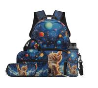 TOADDMOS Set di 4 zaini per bambini con borsa per il pranzo, borsa portapenne, portabottiglie e borsa per libri di grande capacità, per ragazzi e ragazze, Galaxy Cat, moderno