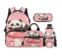 TOADDMOS Set di 4 zaini per bambini con borsa portatile per il pranzo, astuccio per matite, borsa per bottiglia d'acqua, adatto per ragazzi delle scuole medie, Panda che dorme, moderno