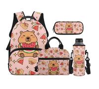 TOADDMOS Set di 4 zaini per bambini con borsa portatile per il pranzo, astuccio per matite, borsa per bottiglia d'acqua, adatto per ragazzi delle scuole medie, Anguria Capibara, moderno