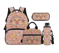 TOADDMOS Set di 4 zaini per bambini con borsa portatile per il pranzo, astuccio per matite, borsa per bottiglia d'acqua, adatto per ragazzi delle scuole medie, Capibara dei cartoni animati, moderno