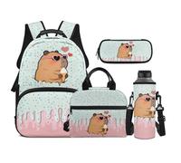 TOADDMOS Set di 4 zaini per bambini con borsa portatile per il pranzo, astuccio per matite, borsa per bottiglia d'acqua, adatto per ragazzi delle scuole medie, Gelato Capibara, moderno