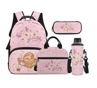 TOADDMOS Set di 4 zaini per bambini con borsa portatile per il pranzo, astuccio per matite, borsa per bottiglia d'acqua, adatto per ragazzi delle scuole medie, Dessert Axolotl, moderno