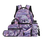 TOADDMOS Set di 4 zaini per la scuola con borsa per il pranzo, portapenne, porta bottiglie d'acqua con scomparti, regalo per ragazze e ragazzi, Koala Cherry Blossom, moderno