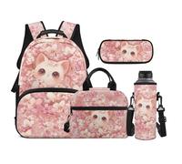 TOADDMOS Set di 4 zaini per la scuola, con portapranzo, astuccio, borsa per bottiglia d'acqua, per bambini e ragazzi, Galleggianti per gatti, moderno