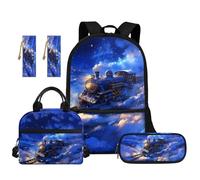 TOADDMOS Set di 5 pezzi zaino per la scuola con borsa per il pranzo, portapenne, segnalibro per bambini delle scuole medie elementari, Treno Galassia, moderno