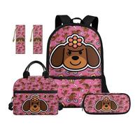 TOADDMOS Set di 5 pezzi zaino per la scuola con borsa per il pranzo, portapenne, segnalibro per bambini delle scuole medie elementari, Simpatico bassotto rosa, moderno