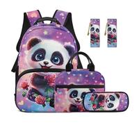 TOADDMOS Set di 5 zaini per bambini, con borsa per il pranzo, portapenne, 2 pezzi, segnalibro, borsa per la scuola elementare e media, Panda Roses, moderno