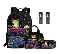 TOADDMOS Set di 5 zaini per bambini con borsa per il pranzo, portapenne, 2 segnalibri, borsa alla moda per scuola elementare e media, Fungo Rana, moderno