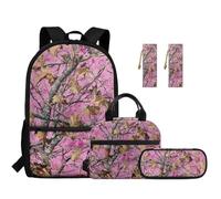TOADDMOS Set di 5 zaini per bambini con borsa per il pranzo, portapenne, 2 segnalibri, borsa alla moda per scuola elementare e media, Caccia mimetica rosa, moderno