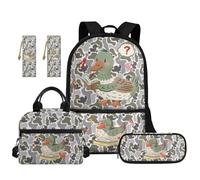 TOADDMOS Set di 5 zaini per bambini con borsa per il pranzo portatile, astuccio, 2 pezzi segnalibro per scuola elementare e media, Anatra Studiare, moderno