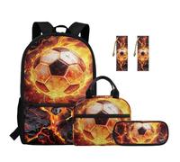 TOADDMOS Set di 5 zaini per la scuola con borsa per il pranzo, portapenne, 2 segnalibri, borsa leggera per libri per bambini, Fuoco di calcio fresco, moderno