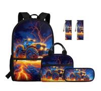 TOADDMOS Set di 5 zaini per la scuola con borsa per il pranzo, portapenne, 2 segnalibri, borsa leggera per libri per bambini, Cool Trattore, moderno