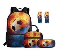 TOADDMOS Set di 5 zaini per la scuola con borsa per il pranzo, portapenne, 2 segnalibri, borsa leggera per libri per bambini, Calcio su ghiaccio e fuoco, moderno