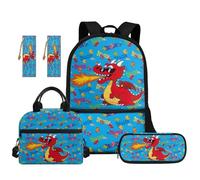 TOADDMOS Set di 5 zaini per la scuola, con borsa per il pranzo portatile, astuccio, 2 segnalibri per la scuola elementare e media, Drago Rosso, moderno