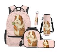 TOADDMOS Set di 5 zaini per la scuola, con borsa per il pranzo portatile, astuccio, borraccia, borsa portabottiglie e portachiavi, Simpatico porcellino d'India., moderno