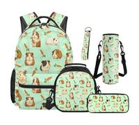 TOADDMOS Set di 5 zaini per la scuola, con borsa per il pranzo portatile, astuccio, borraccia, borsa portabottiglie e portachiavi, Carota Di Cavia, moderno