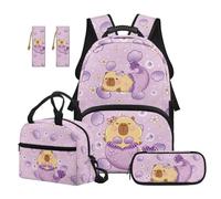 TOADDMOS Set di 5 zaini scolastici con portapranzo portatile, astuccio portamatite, 2 pezzi, segnalibro, zaino casual per viaggi e sport, Conchiglie Capibara, moderno
