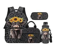 TOADDMOS Zaino per bambini con borsa per il pranzo portatile, multifunzionale, borsa per bottiglia d'acqua adatta per bambini piccoli, Girasoli della mucca delle Highland, moderno