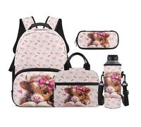 TOADDMOS Zaino per bambini con borsa per il pranzo portatile, multifunzionale, borsa per bottiglia d'acqua adatta per bambini piccoli, Arco della mucca delle Highland, moderno