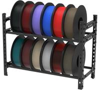 Toaiot Accessori per Stampante 3D Supporto a parete per stoccaggio di filamenti: Scaffale in metallo nero a 2 livelli per conservare bobine di filamenti ABS PLA TPU PETG Legno