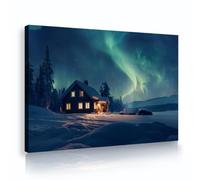 TOANGWALL Aurora Borealis Winter Cabin Tela Arte da parete Fotografia panoramica Nordica Night Sky Stampe Poster Murali Pittura per l'arredamento della cucina 50x75cm