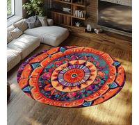 TOANGWALL Boho acquerello arancione mandala fiore 100cm tappeto rotondo per ufficio casa esotico lavabile in lavatrice con tappetino antiscivolo e tappeto pieghevole per appartamento